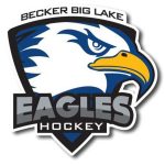 Eagle head emblem facing right over shield; text: BECKER BIG LAKE above, EAGLES and HOCKEY below — sports team logo.