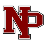 Stylized red "NP" logo (text: NP) sits centered against a plain white background, bold block letters with a black outline.